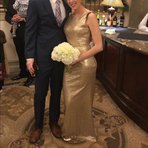 Bari Jay Gold Sequence Bridesmaid Dress